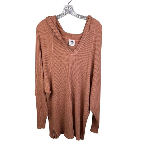 We The Free Free People Waffle Hooded Tunic Dress Oversize Brown Small - Picture 1 of 3